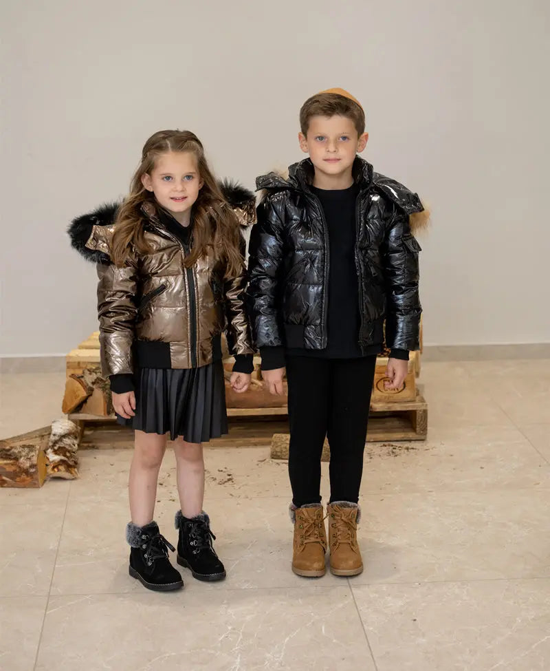 AS Kids' Winter Down Jacket – Bomber Design Coat with Natural Fur