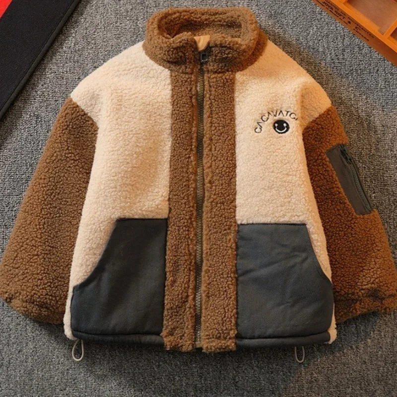 Boys’ Cotton Windbreaker Jacket – Plus-Thickened Warm Tracksuit Coat for Spring & Autumn