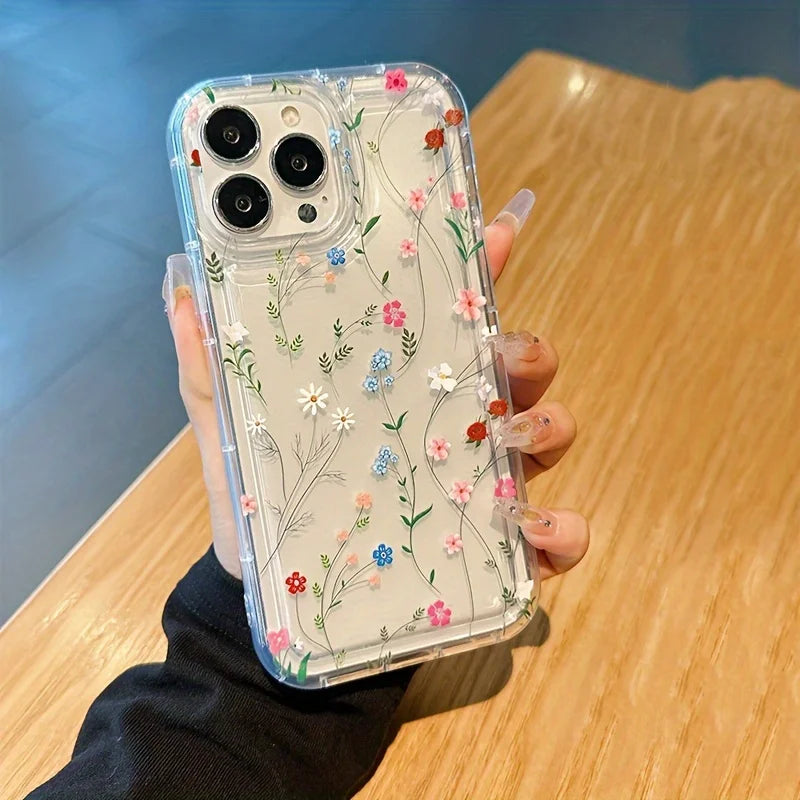 Summer Colorful Flower Clear Phone Case For iPhone 14 13 11 12 15 Pro Max SE2 7 8 Plus XR X XS Max Anti-Fall Protection Cover