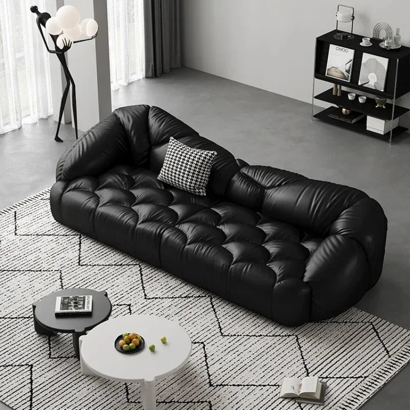 Luxury Black Italian Leather Sofa – Designer Modern Living Room Furniture