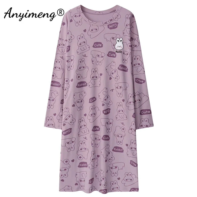Women Long Nightgowns Plus Size 5XL Cotton Sleepwear Dress Cute Long Sleeve Night Gown Fashion