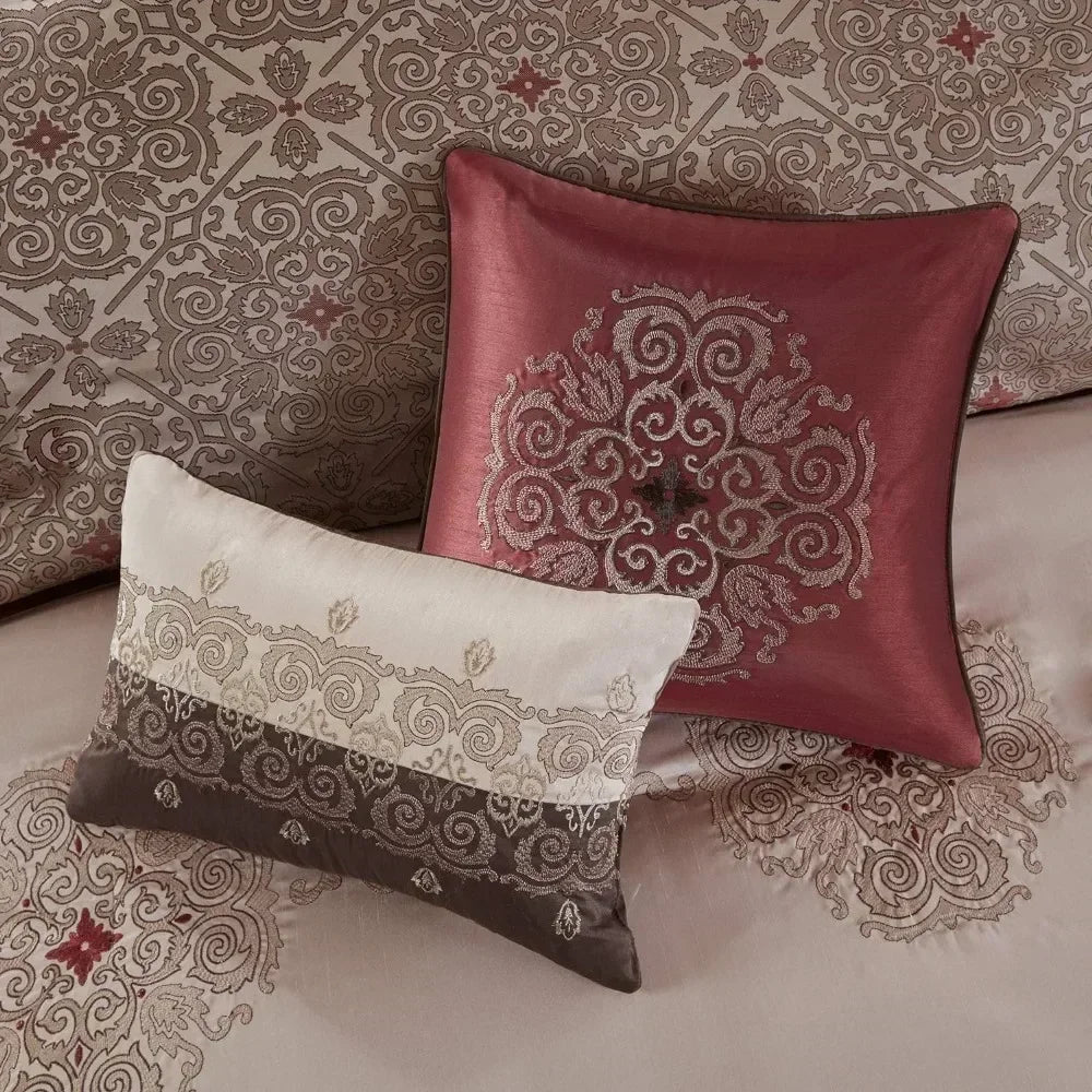24-Piece Room In A Bag Comforter Set-Satin Jacquard, All Season Luxury Bedding, Sheets, decorative pillows and Curtains, Queen