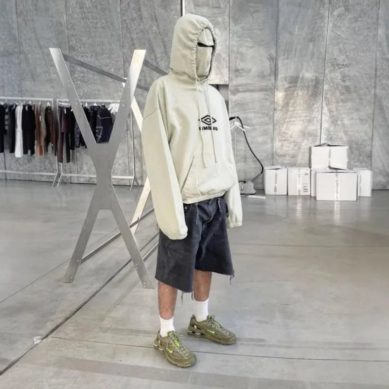 Double Hat Design Pullover Hoodie Men Women Ins New Y2k Ninja Mask Hooded Sweatshirt Winter Tide Loose Street Couple Jacket
