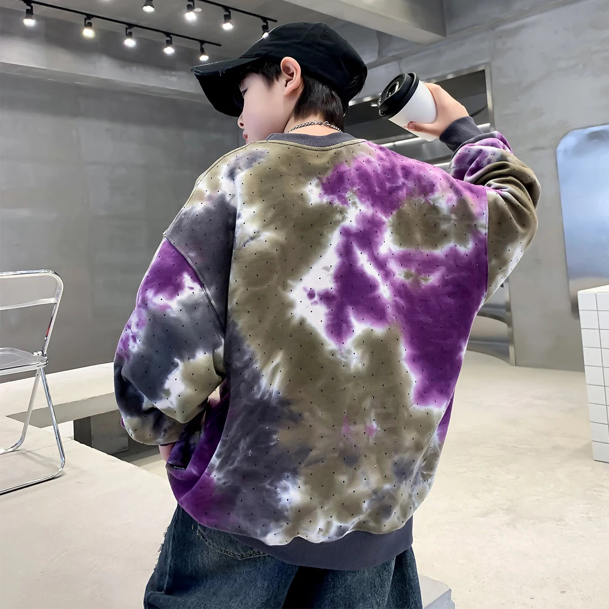 New 2024 Kids Camouflage Tie-Dye Sweatshirt For Boy Korean Style Autumn Clothing Fashion Kids Long-Sleeve Tops For Teenage 5-14T