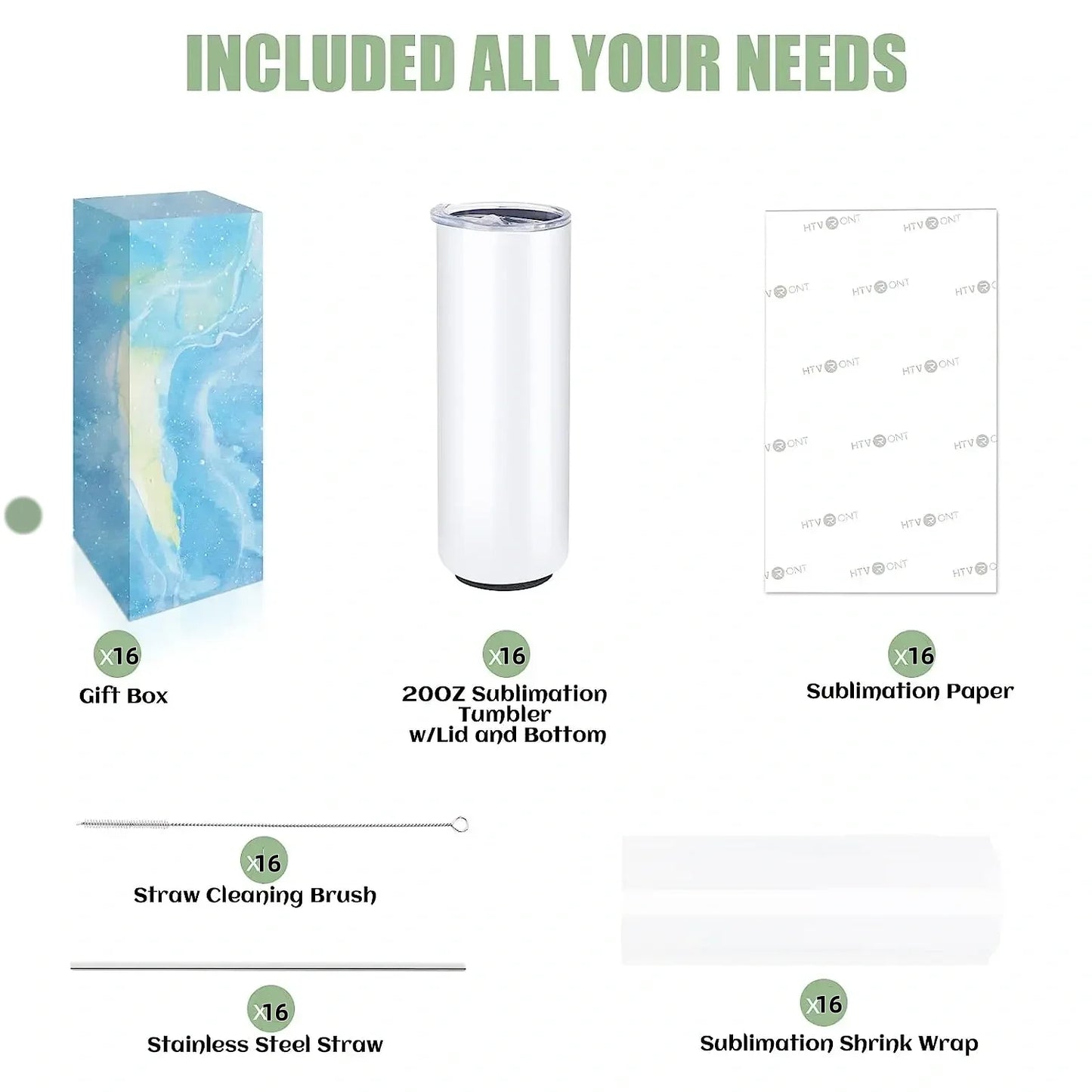 Sublimation Tumbler Blanks 8-Pack — 20oz Skinny Straight Stainless Cups — view 10 of drinkware