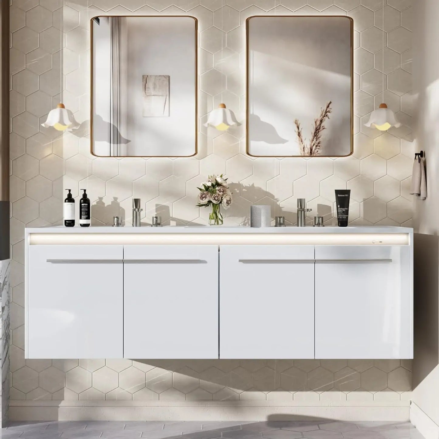 60" Floating Bathroom Vanity with Sink – Wall-Mounted Storage Cabinet with Soft-Close Doors