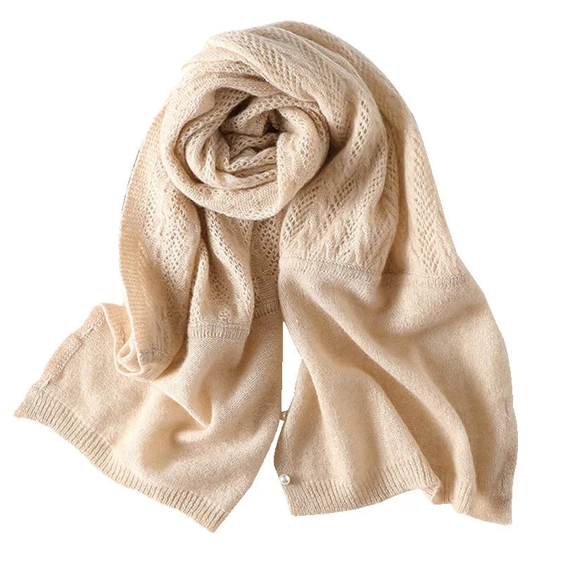 100% Cashmere Cardigan Wrap — Dual-Purpose Sweater Scarf Pearl Cape Soft Knit Shawl — view 7 of scarves & wraps