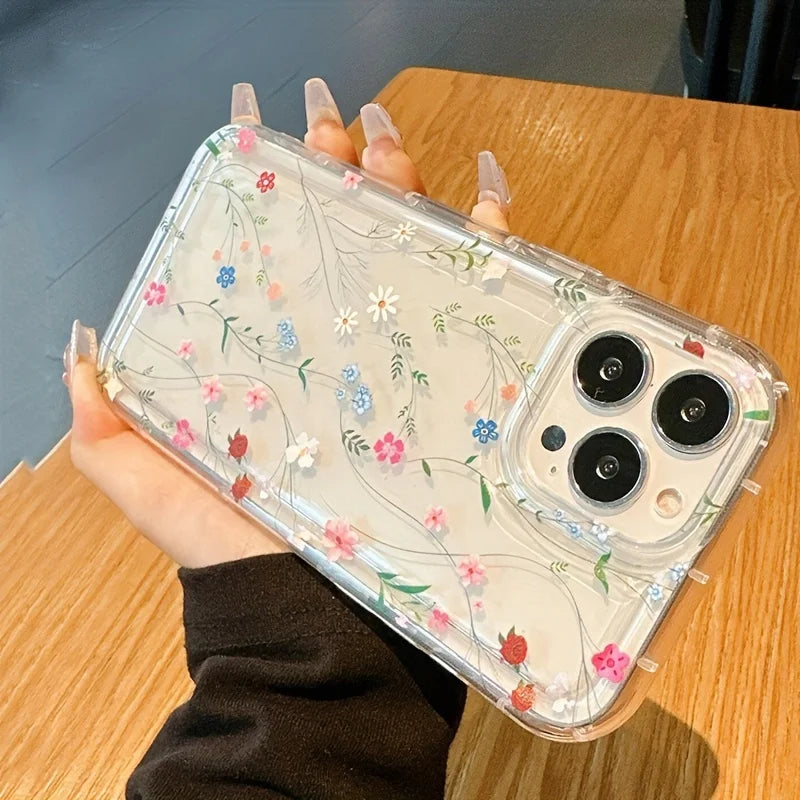 Summer Colorful Flower Clear Phone Case For iPhone 14 13 11 12 15 Pro Max SE2 7 8 Plus XR X XS Max Anti-Fall Protection Cover