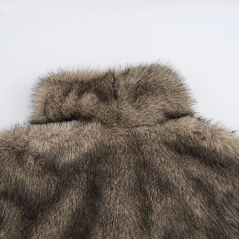 TRAF Women's Faux Fur Hoodie – Soft Vintage Pullover for Autumn Comfort