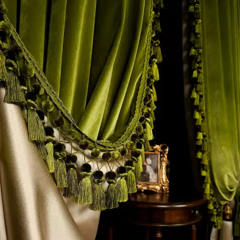 French Luxury Green Retro Full Blackout Velvet High-end Villa High Window Curtains for Living Room Bedroom Dining Custom Size