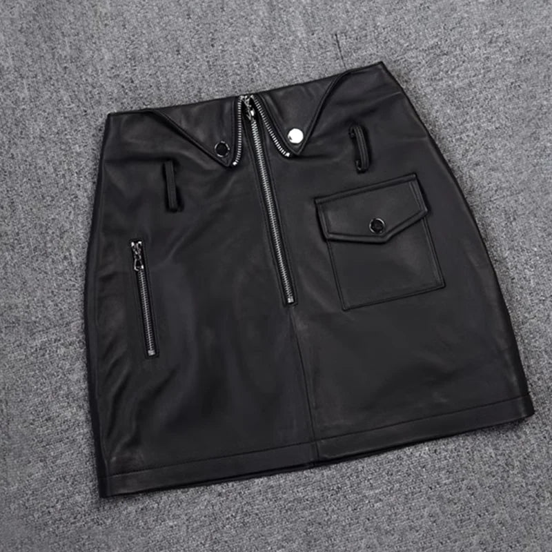 New Short Skirt Women Soft Real Leather Sheepskin Design High Waist Thin Shorts Female Street Sexy Mini