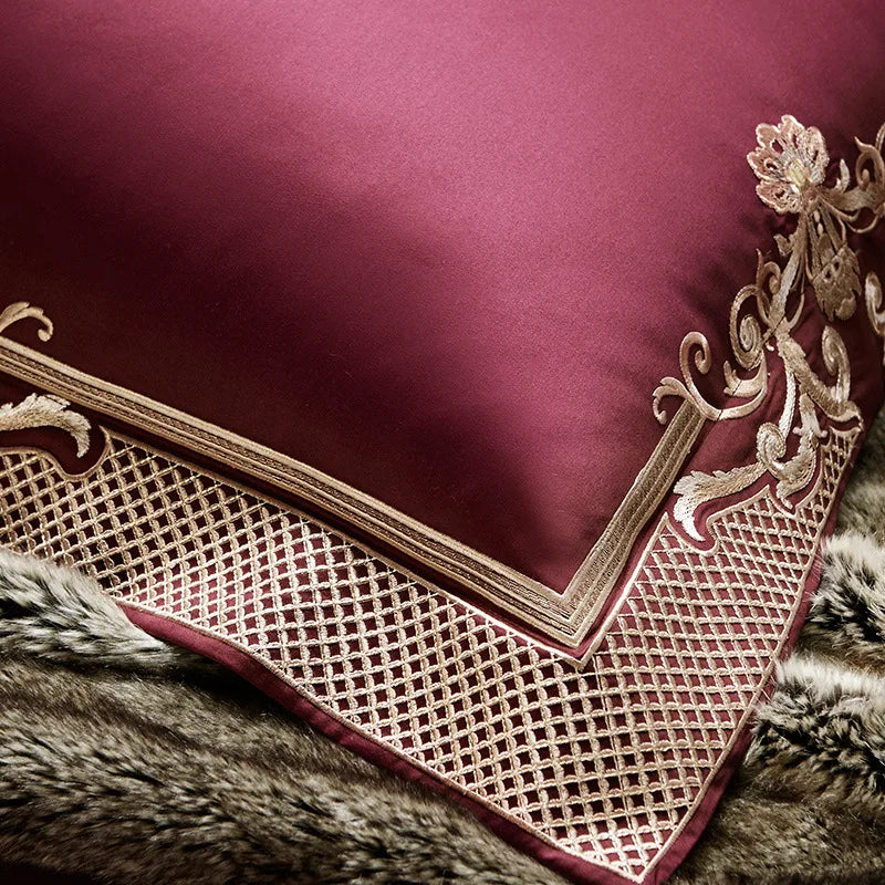 Brand New Wine Red Wedding Bedding Set 100% Cotton Silky Duvet Cover Set Luxury Wedding Birthday Gift Embroidery Quilt Covers