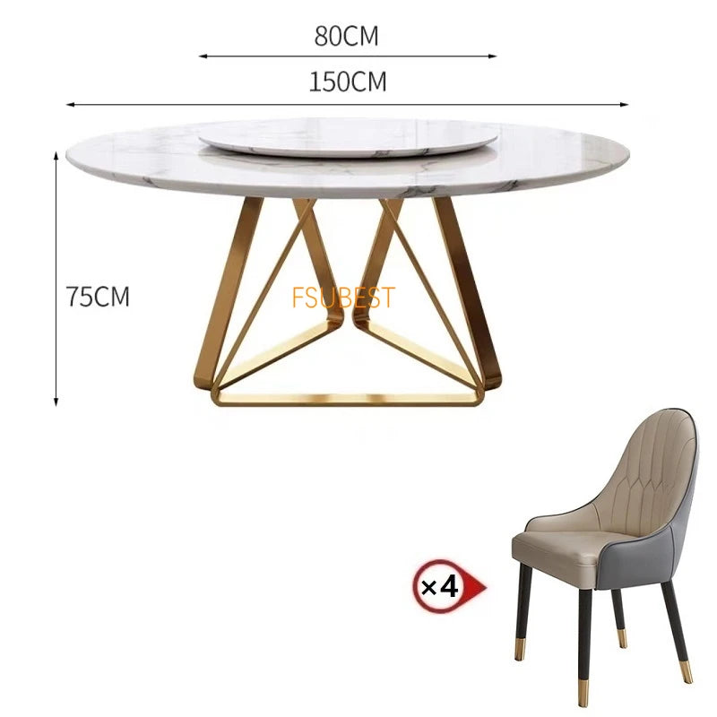 Italian Modern 8-Seater Dining Table Set – Marble & Gold Stainless Steel Elegance