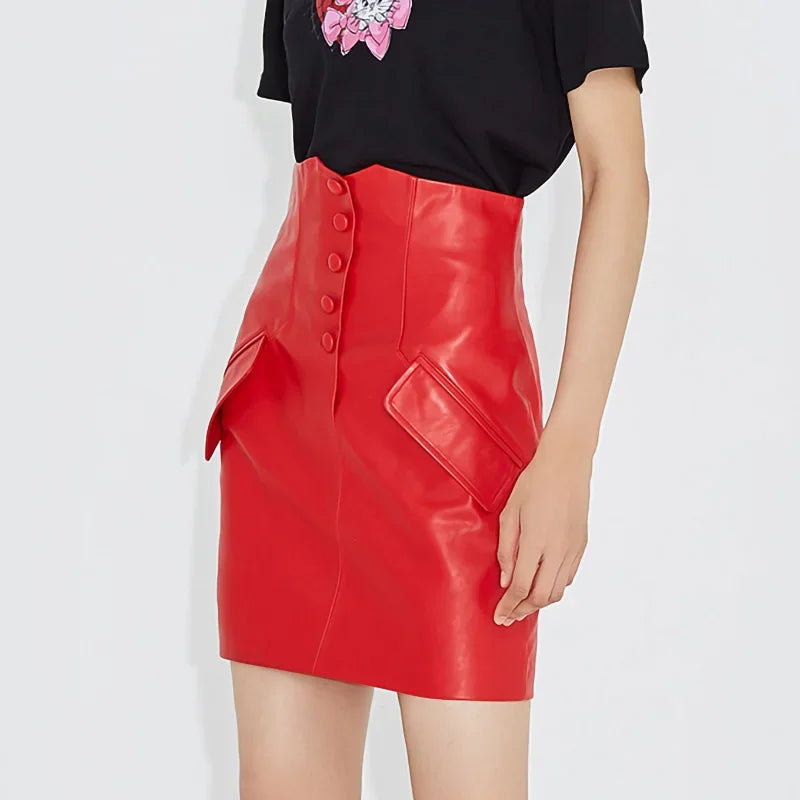 New Coming Summer Mini Skirt High Waist Women Genuine Sheep Leather Skirts