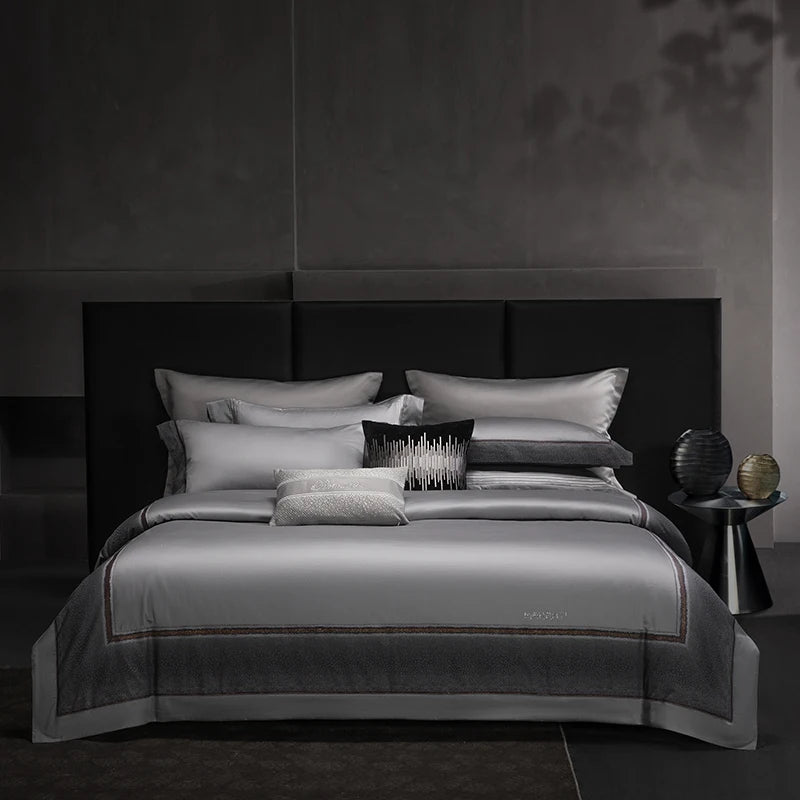 4pcs 1600TC Supima Luxury Bedding Set – Satin Yarn-Dyed Jacquard Egyptian Cotton Duvet Cover & Sheet