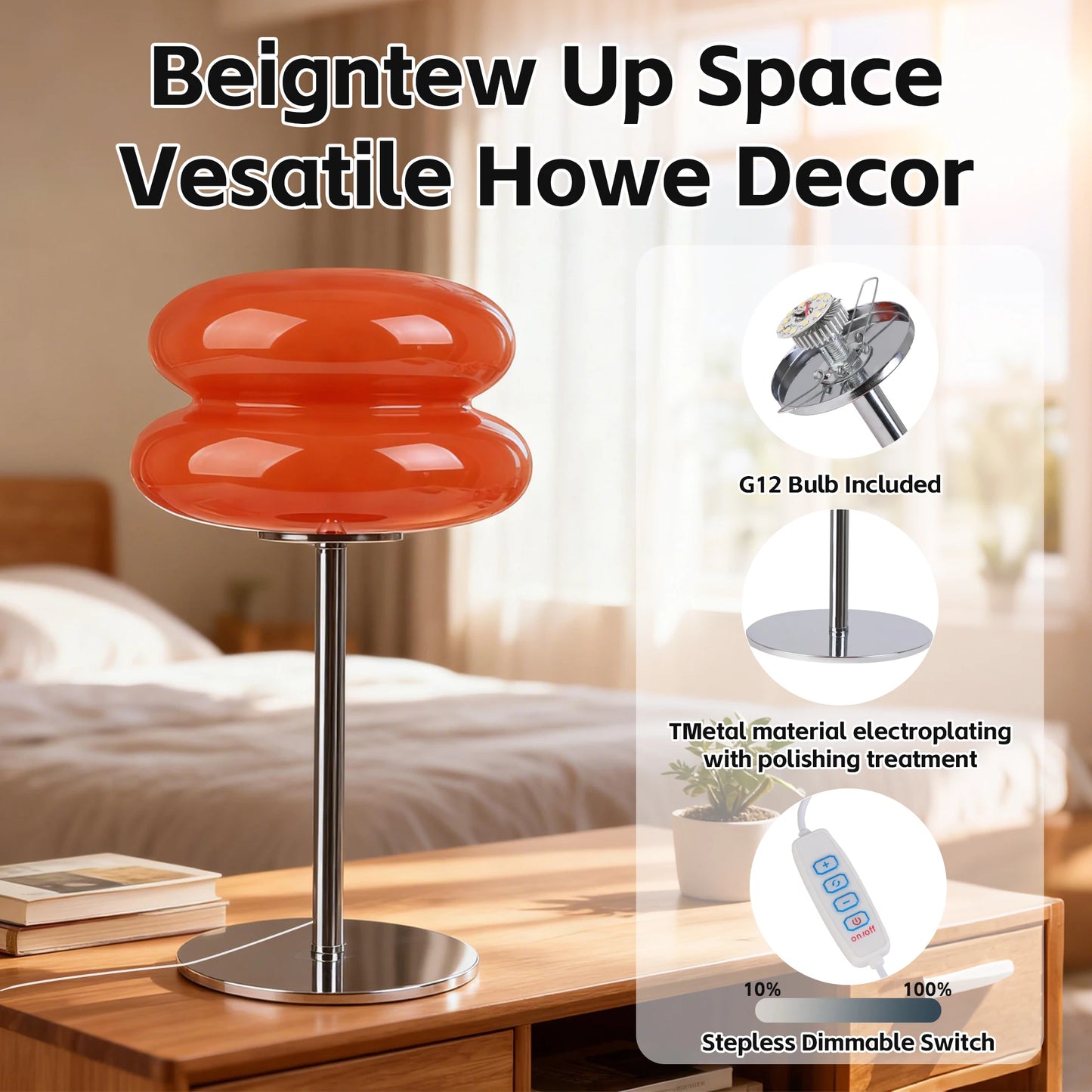 Macaron Glass Table Lamp — Trichromatic Dimmable Bedside Atmosphere Lamp for Living Room & Bedroom — view 4 of lighting