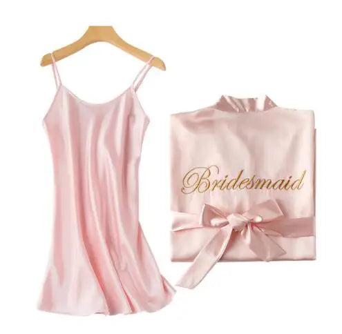 Bride & Bridesmaid Robe with Lettering – Sling Cami Dress Wedding Gift for Bride, Mother, or Sister