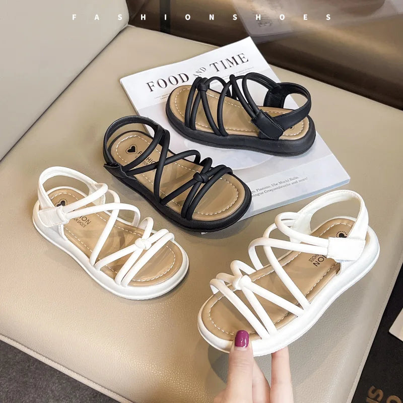 2024 Roman Baby Sandals for Girls – Soft Bottom Flat Princess Summer Beach Shoes (Ages 4–10)