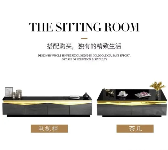 Modern TV Stand & Coffee Table Set – Gold Stainless Steel Luxury Living Room Furniture