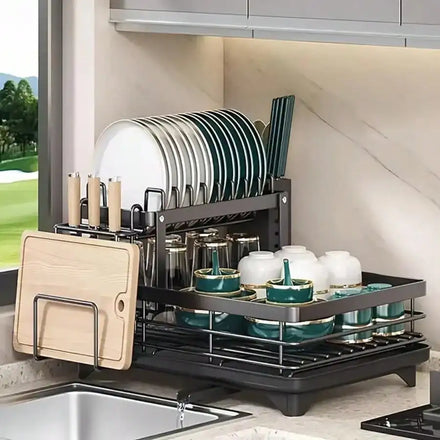 Double-Layer Metal Cutlery Rack, Large Carbon Steel Storage Tray — product photo 1