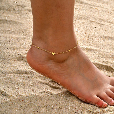 Stainless Steel Heart Anklet — Gold-Plated Dainty Beach Anklet for Women — view 1 of jewelry