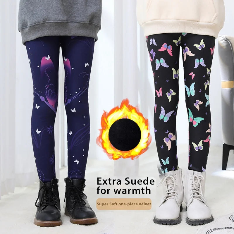 Baby Girls’ Winter Warm Leggings – Plus Velvet Thick Stretch Pants (2-12Y)