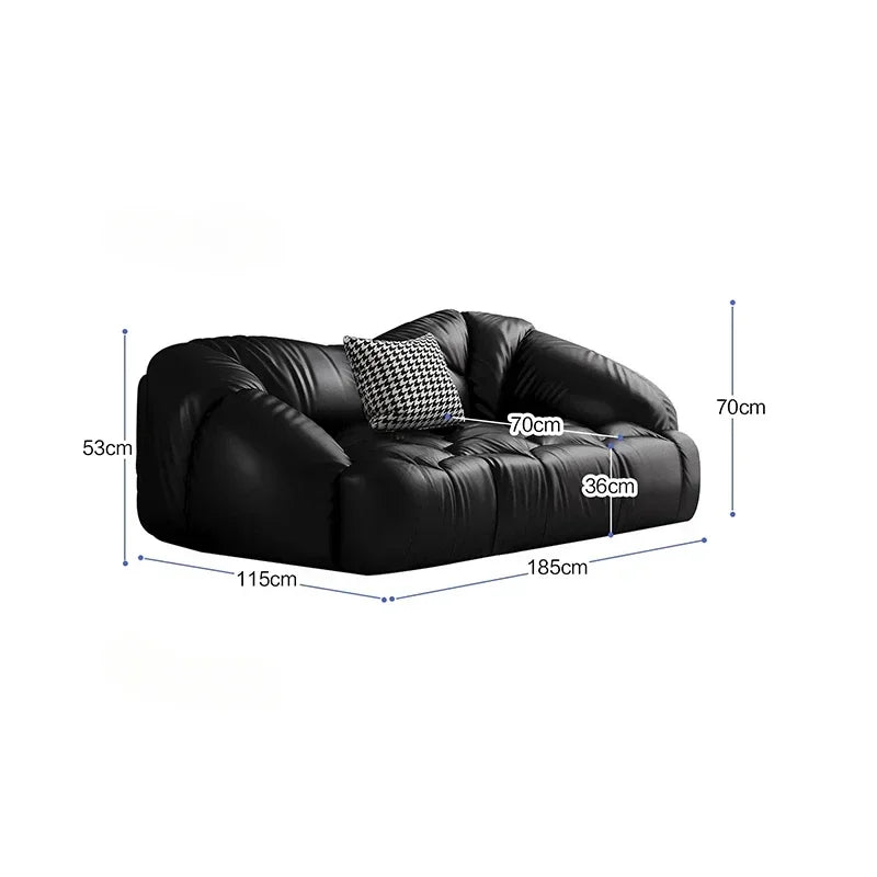 Luxury Black Italian Leather Sofa – Designer Modern Living Room Furniture