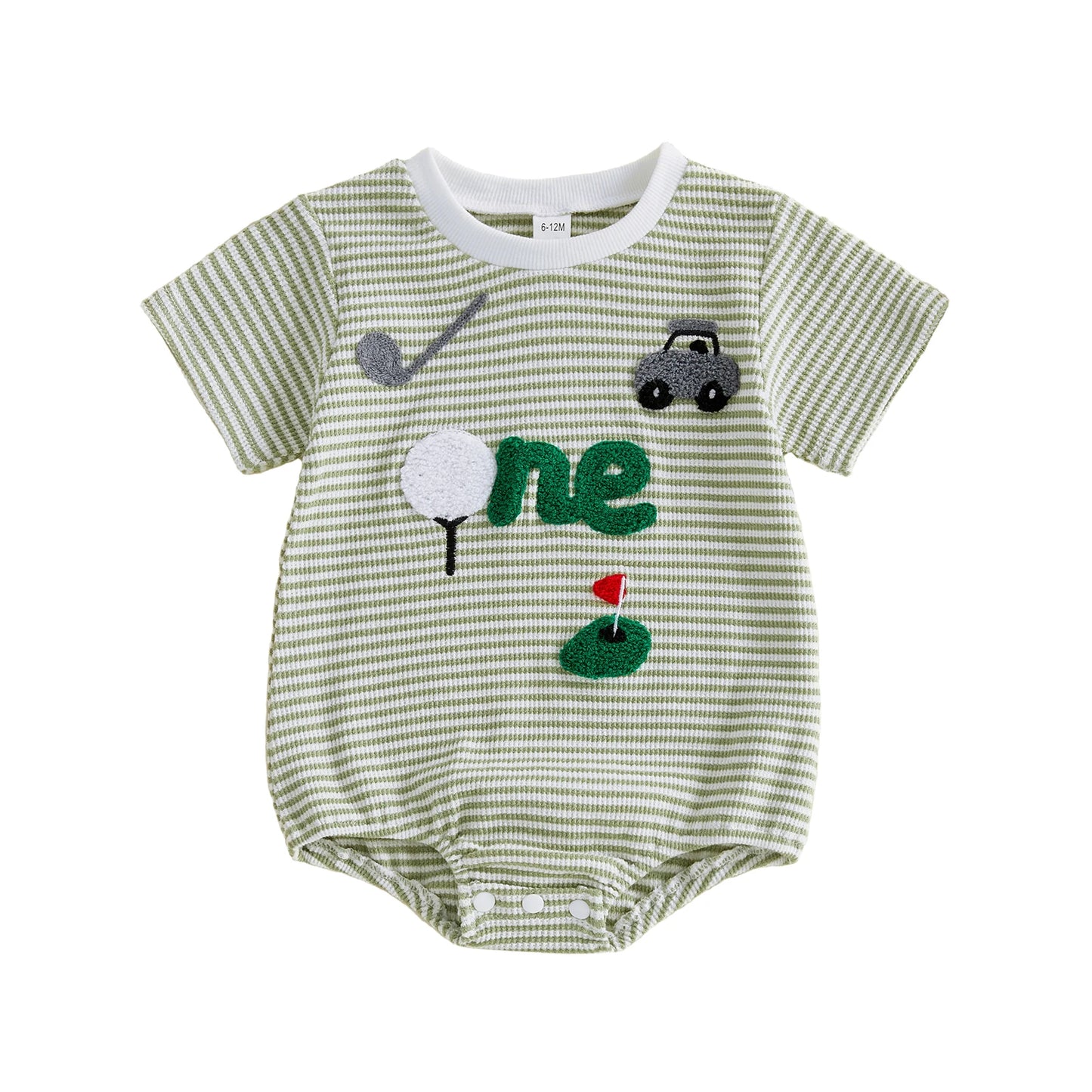 Baby Boy Golf Embroidery Striped Romper - Preppy Short-Sleeve Outfit — view 8 of baby rompers