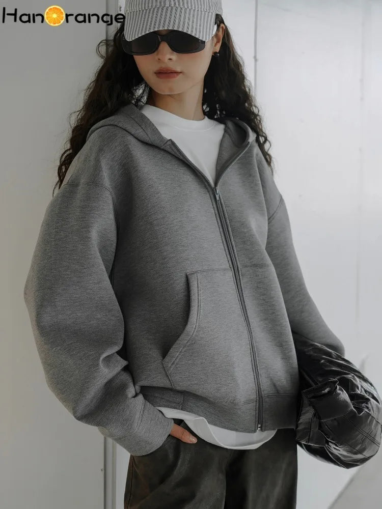Spring & Autumn Women’s Air Layer Zipper Hoodie – Loose Silhouette Sweatshirt