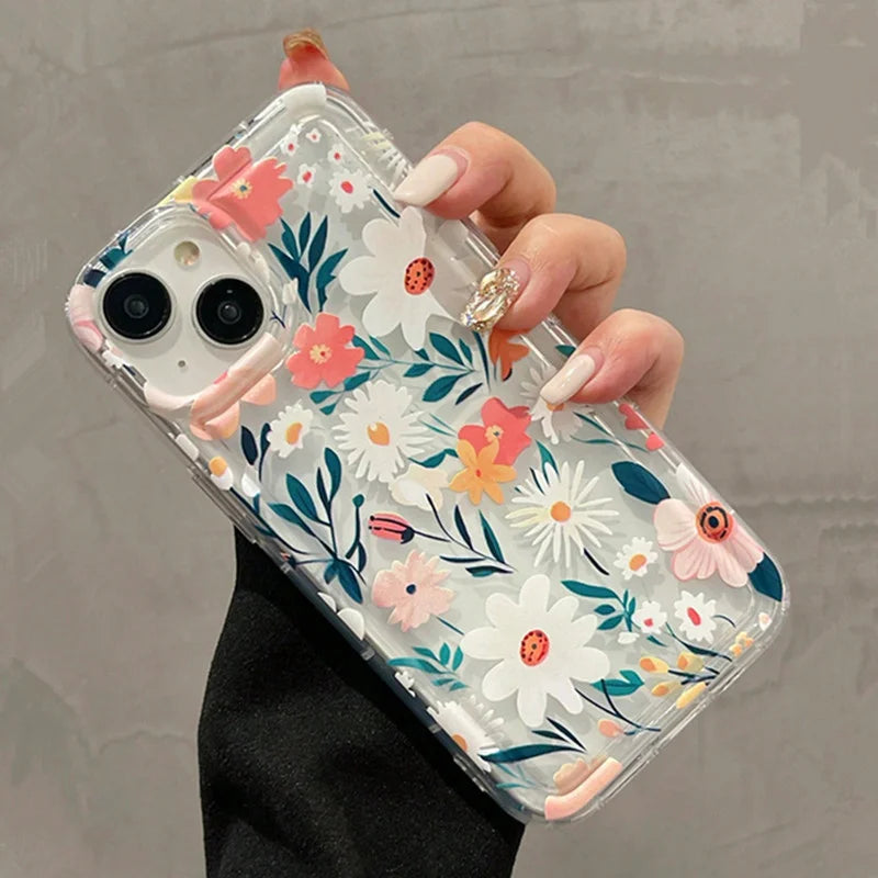 Summer Colorful Flower Clear Phone Case For iPhone 14 13 11 12 15 Pro Max SE2 7 8 Plus XR X XS Max Anti-Fall Protection Cover