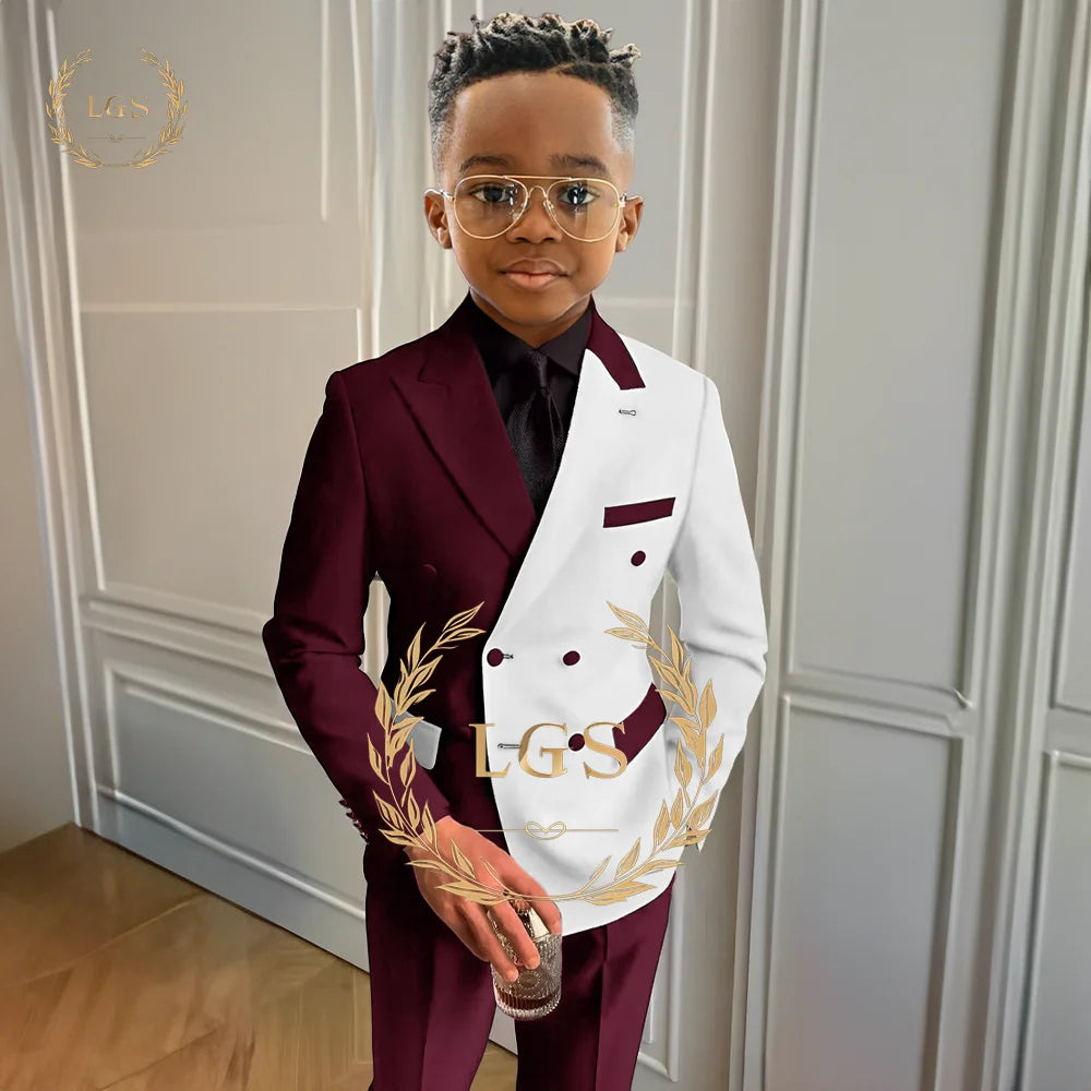 Boys’ Formal Elegant Colorblock Suit – 2-Piece Jacket & Pants Set for Weddings, Parties & Special Occasions