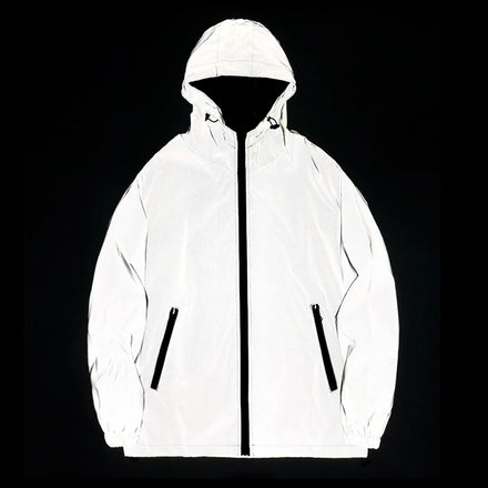 Men's reflective hooded windbreaker jacket for running and cycling at night