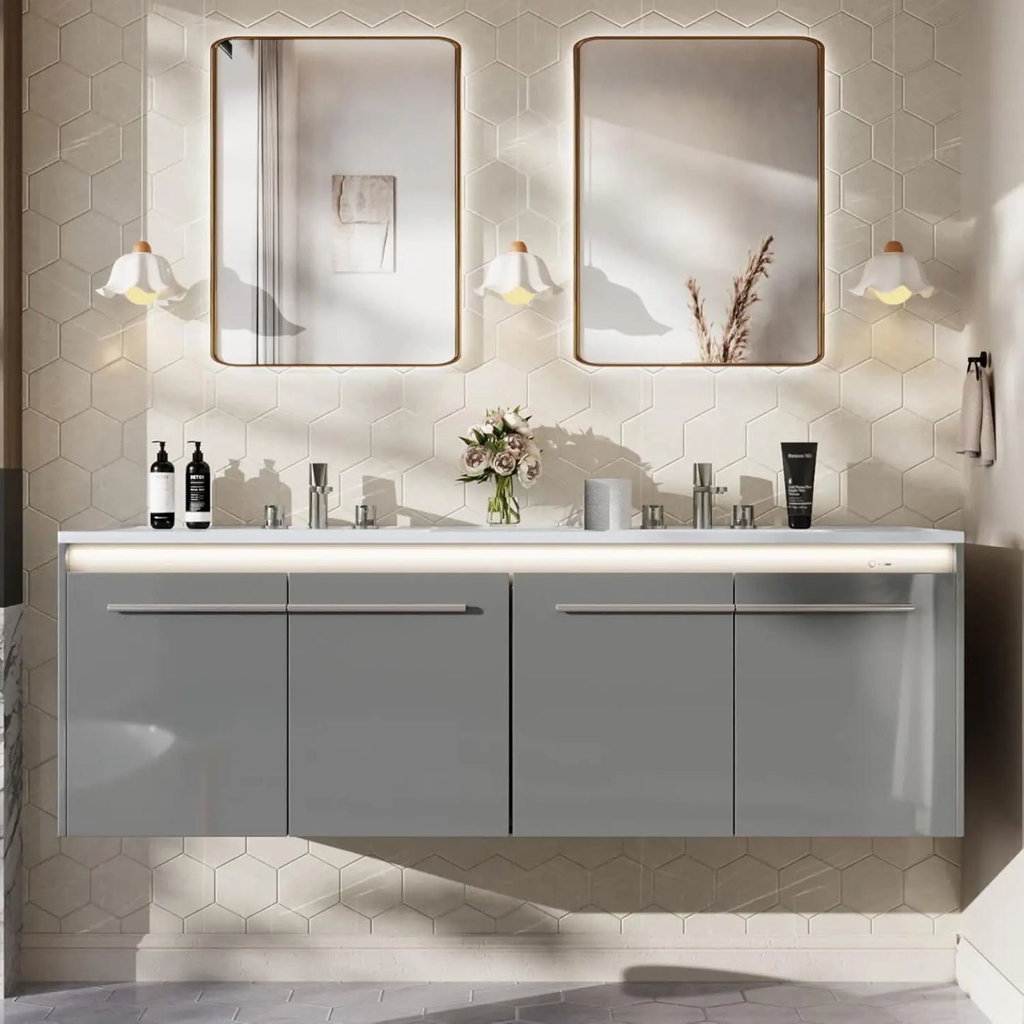 60" Floating Bathroom Vanity with Sink – Wall-Mounted Storage Cabinet with Soft-Close Doors