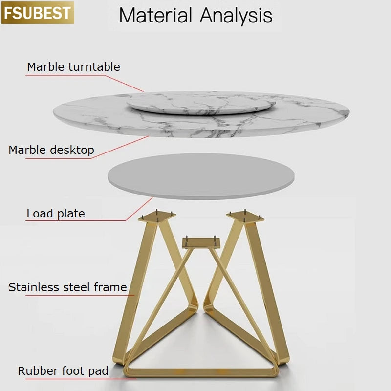 Italian Modern 8-Seater Dining Table Set – Marble & Gold Stainless Steel Elegance