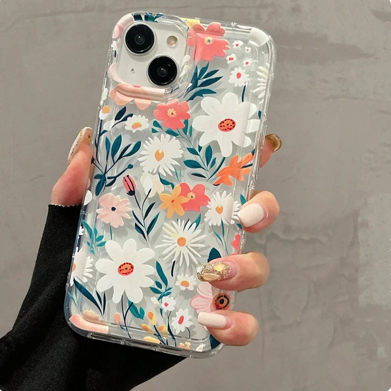 Summer Colorful Flower Clear Phone Case For iPhone 14 13 11 12 15 Pro Max SE2 7 8 Plus XR X XS Max Anti-Fall Protection Cover