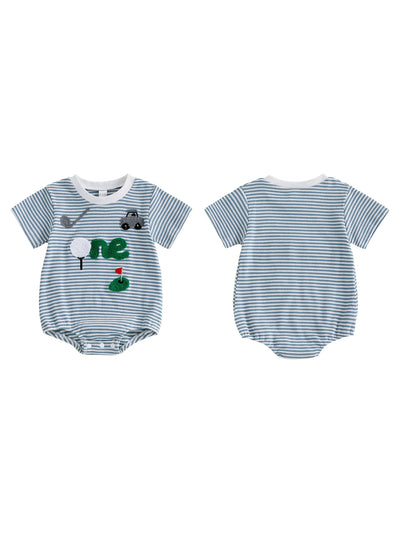Baby Boy Golf Embroidery Striped Romper - Preppy Short-Sleeve Outfit — view 1 of baby rompers