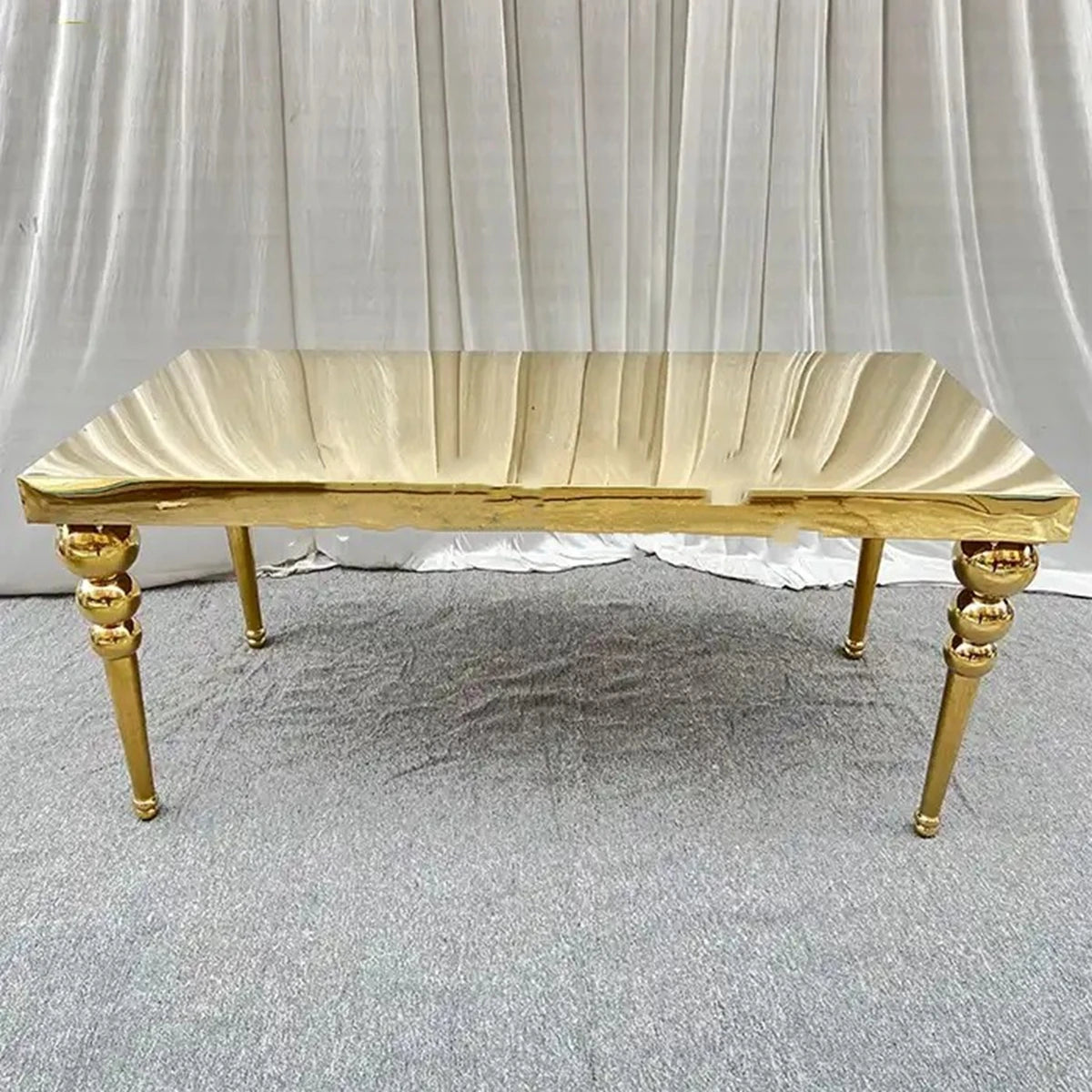 2pcs Golden Luxury Stainless Steel Wedding Dining Table – Shiny Mirror Finish for Elegant Events