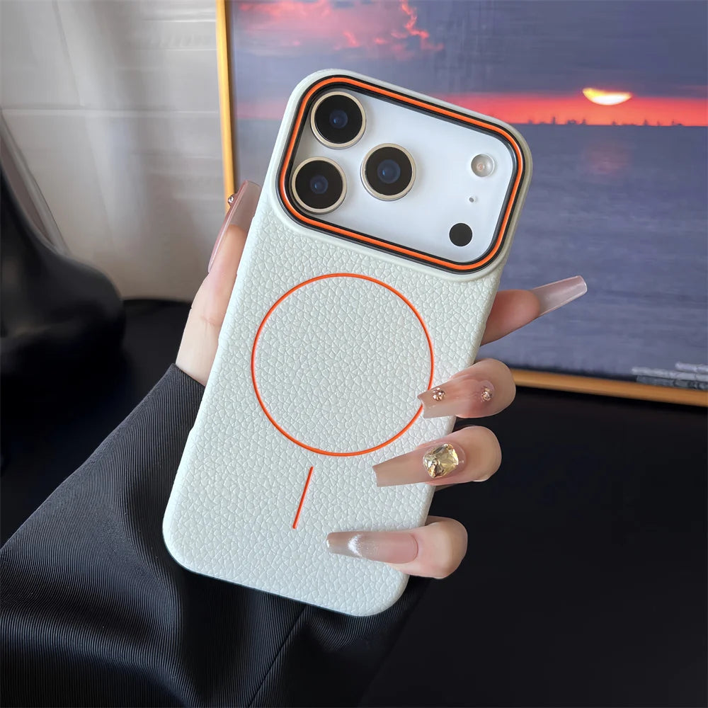 Frosted Hit Color Lichee Pattern Magnetic Phone Case For iPhone 17 Pro Max For Magsafe TPU Soft Cover