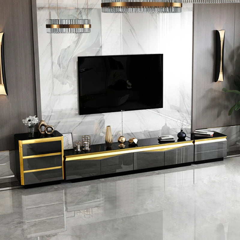Modern TV Stand & Coffee Table Set – Gold Stainless Steel Luxury Living Room Furniture