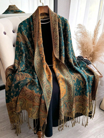 Pashmina Scarf European Bohemia Paisley Jacquard — Museum-Piece Cashmere Shawl Wrap 70×190cm — view 1 of scarves & wraps
