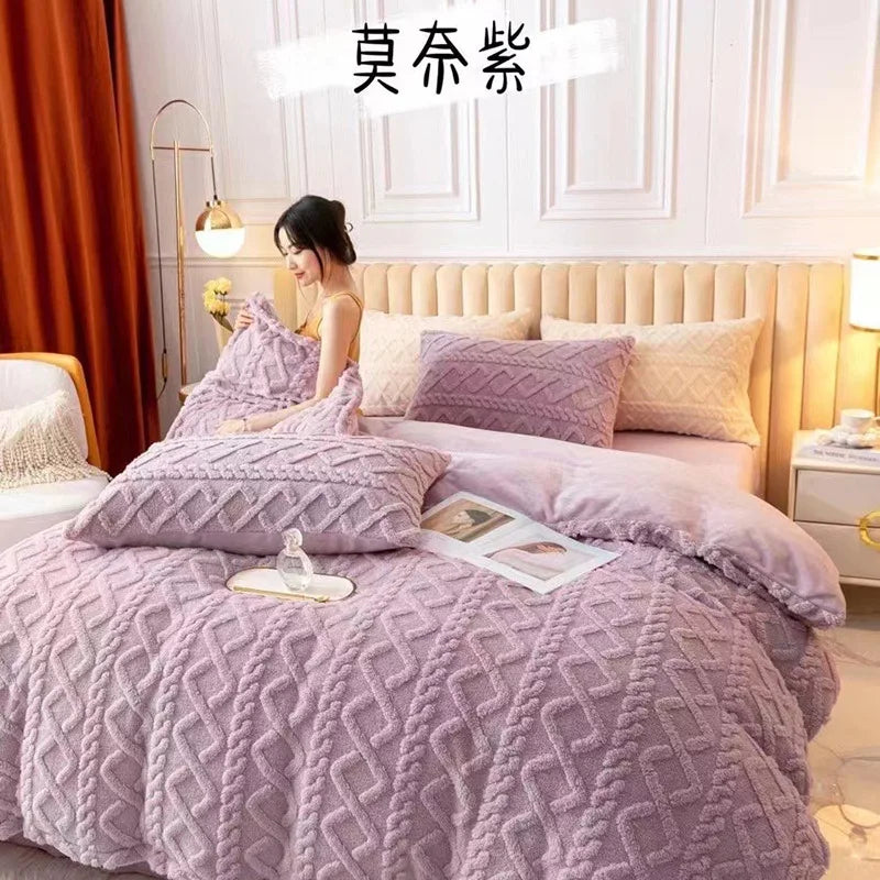 Tafu velvet four piece set of bed sheets thickened duvet cover autumn and winter lamb cashmere bedding