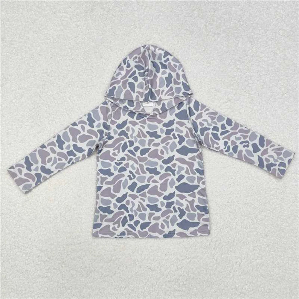 Baby Boys Grey Camo Hooded Top - Long Sleeve Pullover Hoodie — view 1 of kids tops