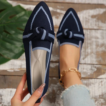 Flats & Ballet — Knit Pointed-Toe Quiet-Luxury Flats, Breathable Solid-Color Slip-Ons — view 1 of flats & ballet