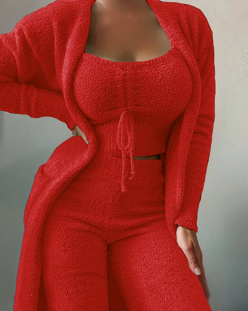 Autumn Winter New Velvet Pajamas 3 Pieces Sets For Womens Warm Soft Fleece Pyjamas Nightgown Sleepwear Homewear