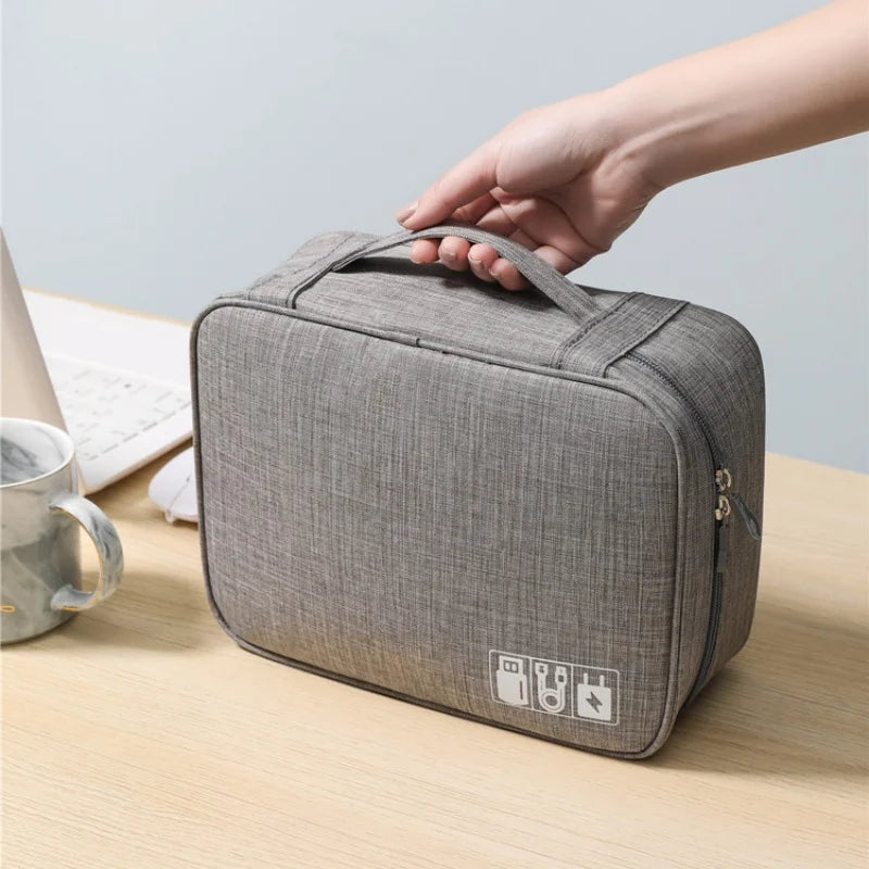 Waterproof Cable Organizer Bag - Portable Travel Electronic Accessory Case for USB Charger, Cords, Plugs & Data Cables Storage — view 8 of product