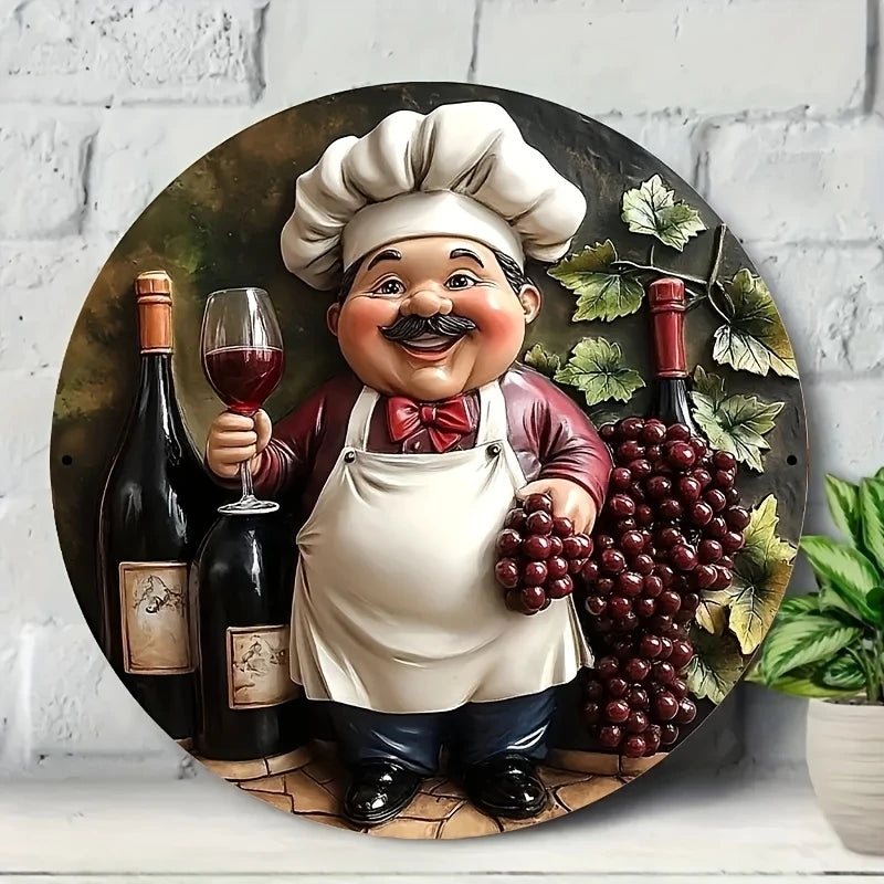 Home Decor Cartoon Chef Wooden Wall Plate — 8 in Round Color-Printed Kitchen Decoration — view 9 of home decor