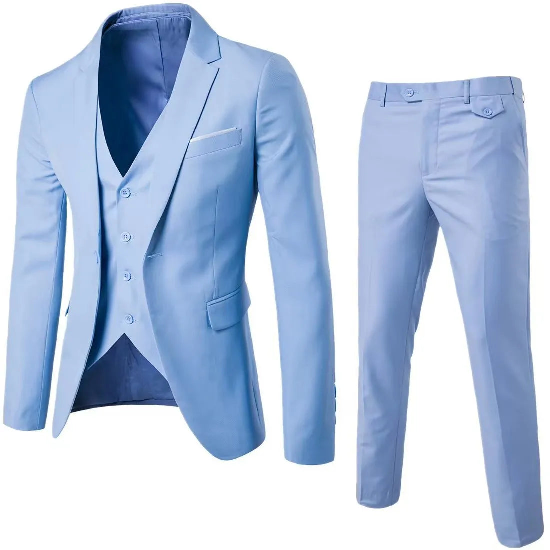 Fashion Jacket + Vest + Trousers Three-piece Set Men's Solid Color Business Gentleman Casual Slim Fit Wedding Dress Suit S-6XL