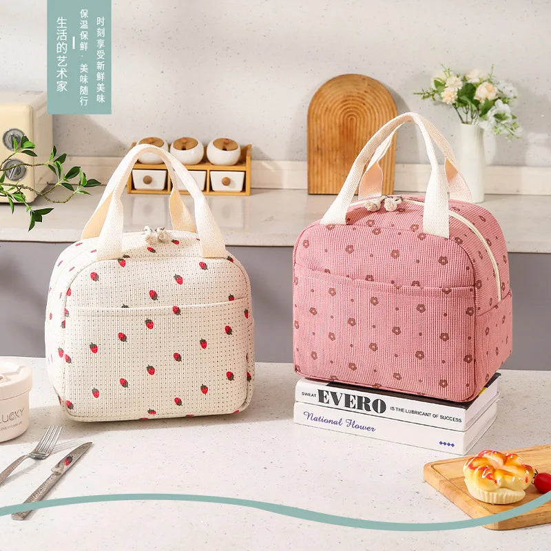 Floral Corduroy Lunch Bag - Cottagecore Thermal Lunch Tote for Tweens & Adults — view 1 of lunch bags