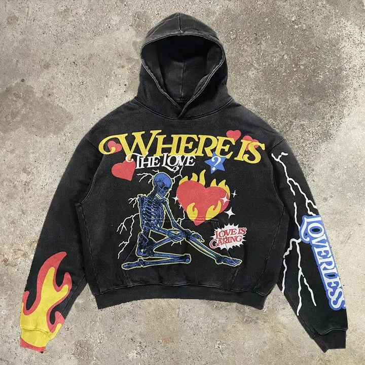 Women’s Y2K Graphic Oversized Hoodie – High Street American Gothic Streetwear for Couples