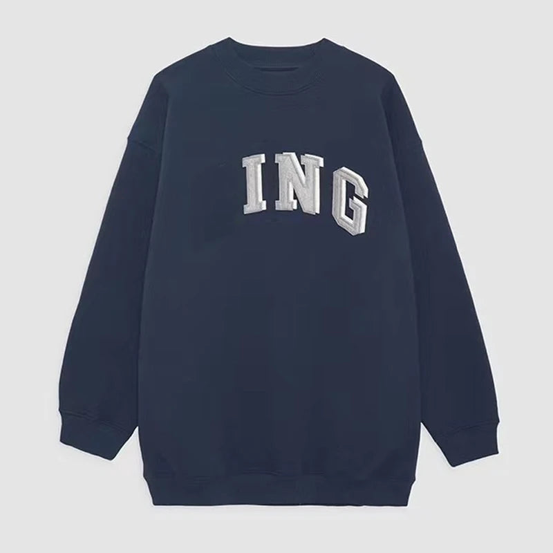 Women's Classic Letter Sweatshirt – Casual Cotton Crew Neck Pullover Hoodie